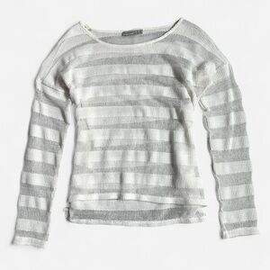 white striped sheer knit sweater